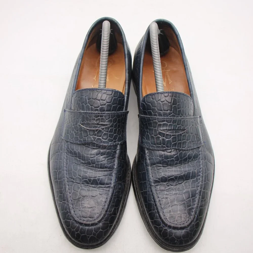 3D-M Lifestyle Navy Loafers Men's UK 8.5 Crocodile Embossed Slip-On
